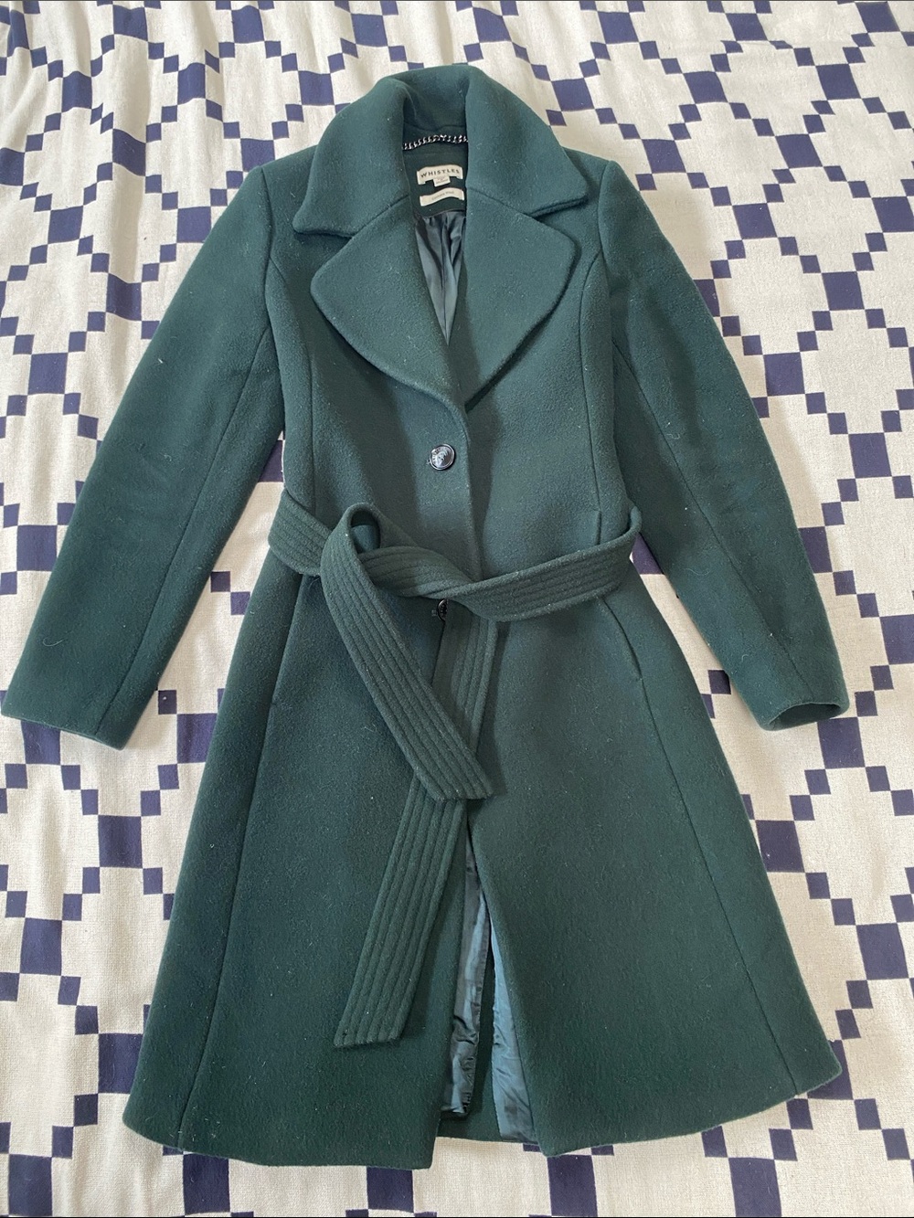 Whistles wool coat dark emerald green belted button peacoat overcoat US 4